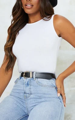 Black PU Gold Horseshoe Buckle Belt