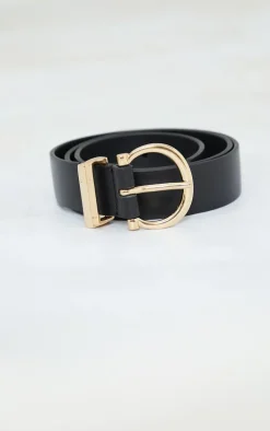 Black PU Gold Horseshoe Buckle Belt