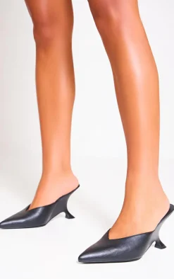 Black PU Point Toe Wedge Heeled Sandals