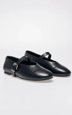 Black PU Round Toe Ballet Pumps