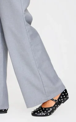 Black Pu Round Toe Studded Ballet Flats