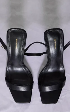 Black Pu Square Toe Heeled Sandals