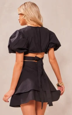 Black Puff Sleeve Cut Out Shift Dress