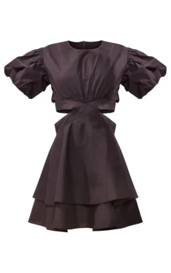 Black Puff Sleeve Cut Out Shift Dress