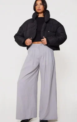 Black Quilted Asymmetric High Neck Puffer Jacket