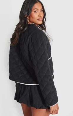 Black Quilted Contrast Binding Jacket