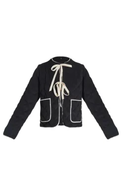 Black Quilted Contrast Binding Jacket