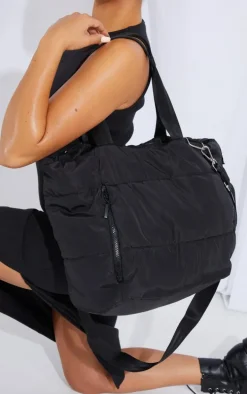 Black Quilted Oversized Tote Bag