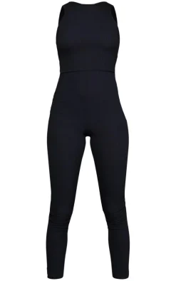 Black Racer Rib Jumpsuit