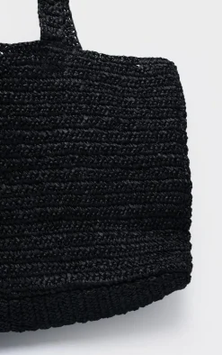 Black Raffia Large Beach Tote Bag