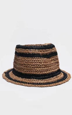 Black Raffia Stripe Bucket Hat