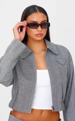 Black Rectangular Slim Frame Sunglasses