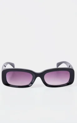 Black Rectangular Slim Frame Sunglasses