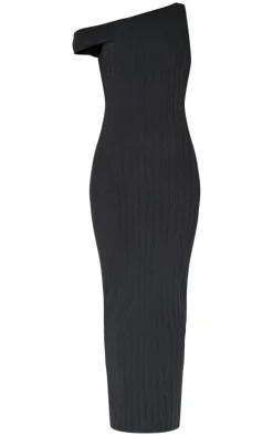 Black Rib Asymmetric Maxi Dress