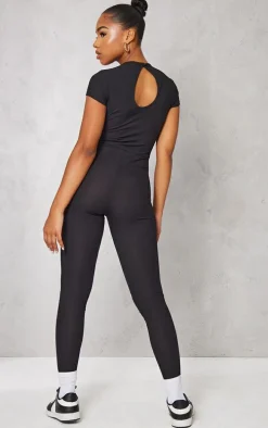 Black Rib Cap Sleeve Jumpsuit