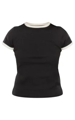 Black Rib Contrast Binding Fitted T Shirt
