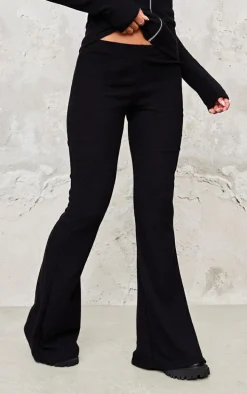 Black Rib High Waist Flares