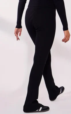 Black Rib Knit Flared Pants