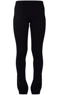 Black Rib Knit Flared Pants