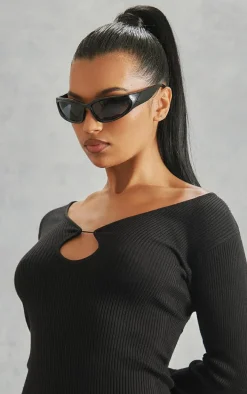 Black Rib Knit Keyhole Cut Out Maxi Dress