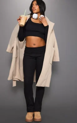 Black Rib Scoop Neck Long Sleeve Crop Top