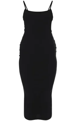Black Rib Scoop Neck Strappy Midaxi Dress