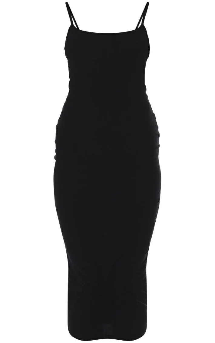Black Rib Scoop Neck Strappy Midaxi Dress