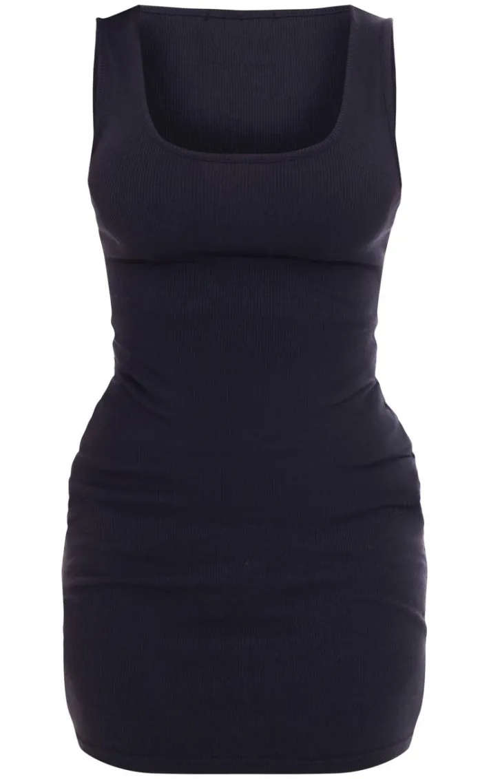 Black Rib Scoop Neck Strappy Bodycon Dress