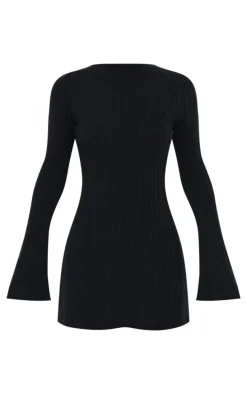 Black Rib Tie Cut Out Back Shift Dress