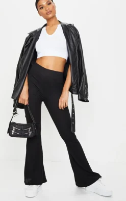 Black Ribbed Flared Pants