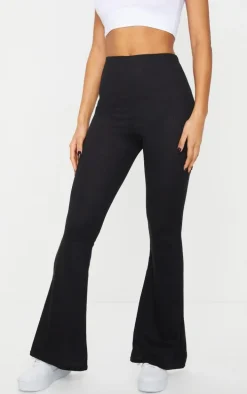 Black Ribbed Flared Pants
