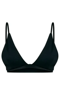 Black Ribbed Plunge Bralet