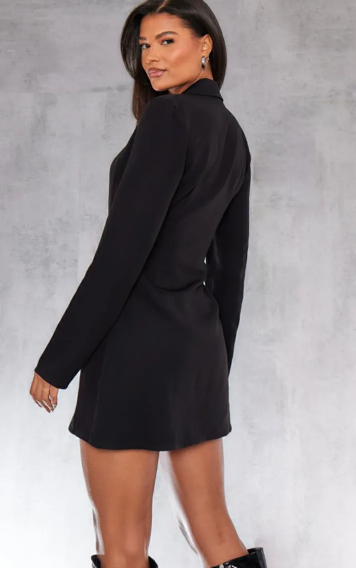 Black Ring Detail Wrap Blazer Dress