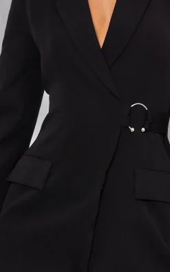 Black Ring Detail Wrap Blazer Dress