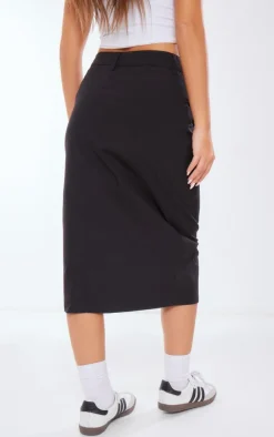 Black Ripstop Cargo Midi Skirt