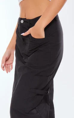 Black Ripstop Cargo Midi Skirt