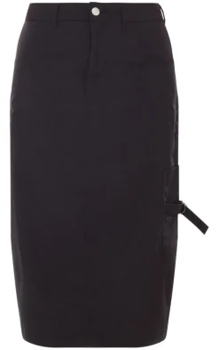 Black Ripstop Cargo Midi Skirt
