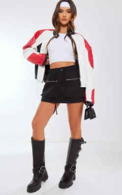 Black Ripstop Pocket Front Cargo Mini Skirt