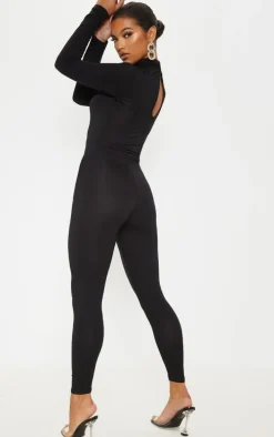 Black Roll Neck Long Sleeve Jumpsuit
