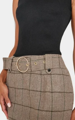 Black Roll Neck Ribbed Twill Contrast Bodycon Dress