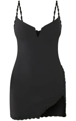 Black Rose Trim V Bar Bodycon Dress