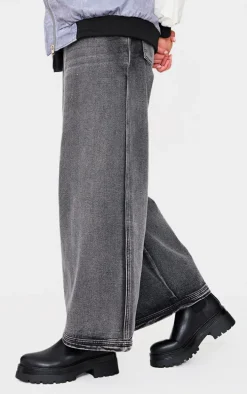 Black Round Toe Chunky Sole Elastic Chelsea Boots