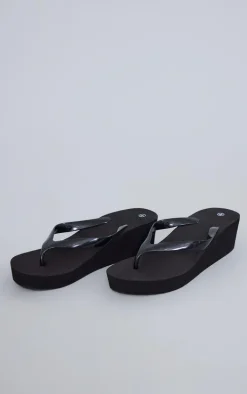 Black Round Toe Simple Platform Flip Flops