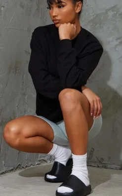 Black Rubber Ribbed Sole Slides