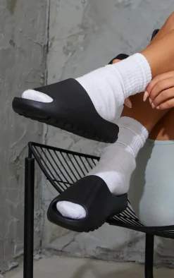 Black Rubber Ribbed Sole Slides