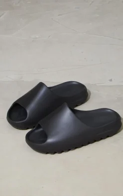 Black Rubber Ribbed Sole Slides