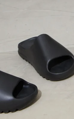 Black Rubber Ribbed Sole Slides