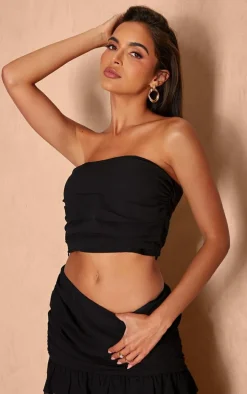 Black Ruched Bandeau Top