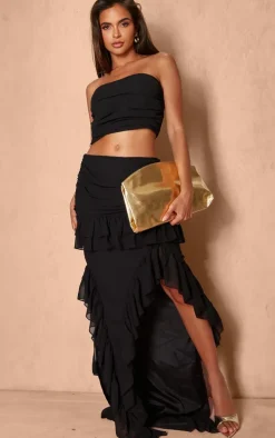 Black Ruched Bandeau Top