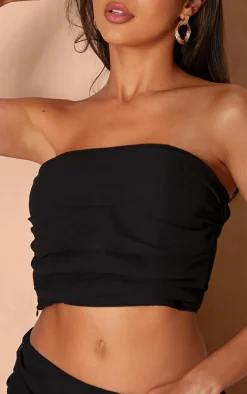 Black Ruched Bandeau Top
